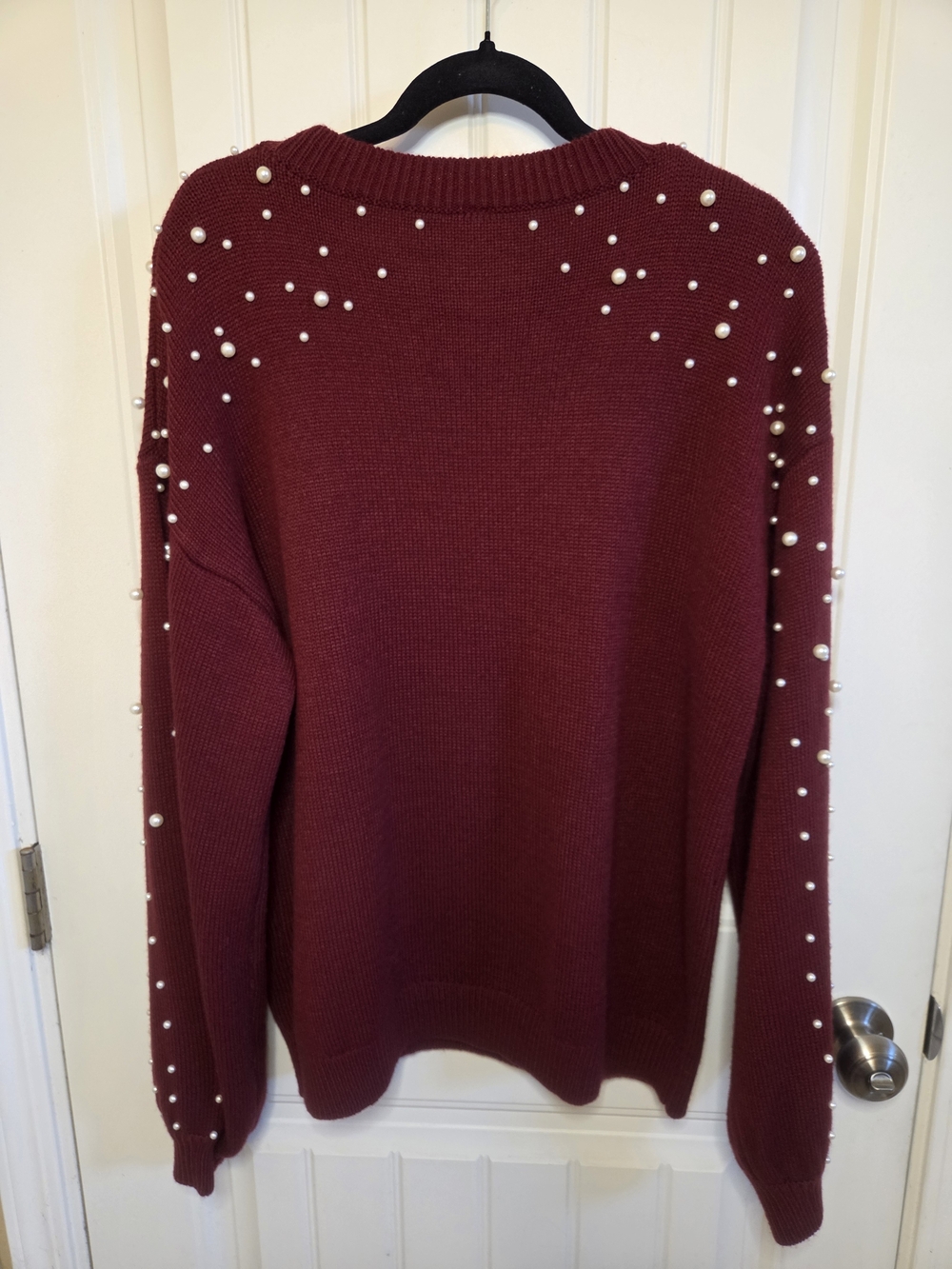 Pearl-Embellished Burgundy Knit Sweater - Picture 2 of 7